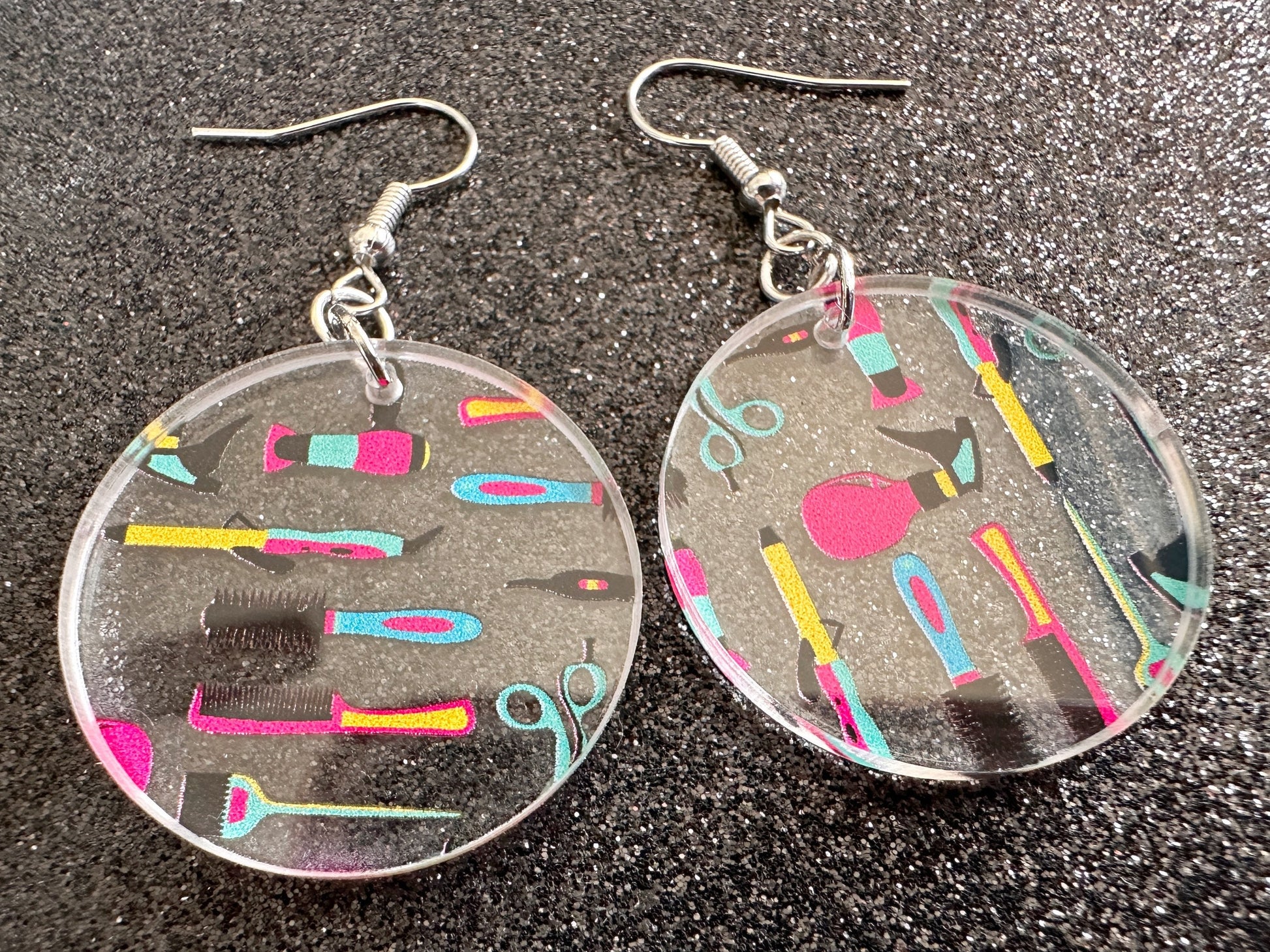 Hair Salon Earrings: Laser Cut Acrylic Earrings, Hair Brush, Hair Dryer, Scissors, Haircut, Hairdresser, Barber, Best Gifts for Her/Him/Them