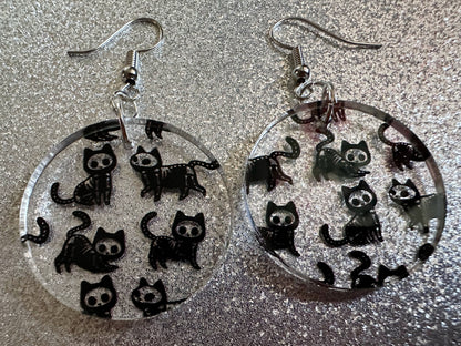 Halloween Cat Earrings: Laser Cut Acrylic Cat Skeletons, Black Cats, Spooky Cats, Kittens, Felines, Meow, Best Gifts for Her/Him/Them