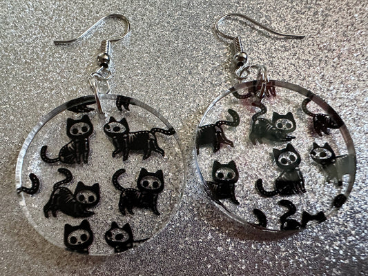 Halloween Cat Earrings: Laser Cut Acrylic Cat Skeletons, Black Cats, Spooky Cats, Kittens, Felines, Meow, Best Gifts for Her/Him/Them