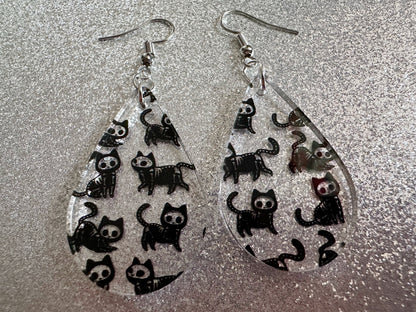 Halloween Cat Earrings: Laser Cut Acrylic Cat Skeletons, Black Cats, Spooky Cats, Kittens, Felines, Meow, Best Gifts for Her/Him/Them