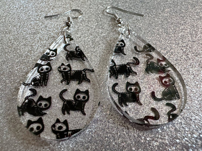 Halloween Cat Earrings: Laser Cut Acrylic Cat Skeletons, Black Cats, Spooky Cats, Kittens, Felines, Meow, Best Gifts for Her/Him/Them