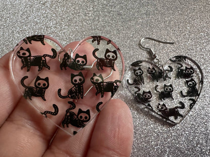 Halloween Cat Earrings: Laser Cut Acrylic Cat Skeletons, Black Cats, Spooky Cats, Kittens, Felines, Meow, Best Gifts for Her/Him/Them