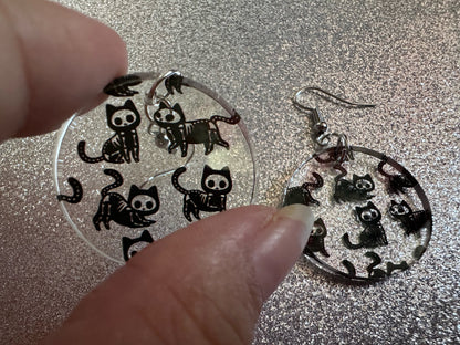 Halloween Cat Earrings: Laser Cut Acrylic Cat Skeletons, Black Cats, Spooky Cats, Kittens, Felines, Meow, Best Gifts for Her/Him/Them