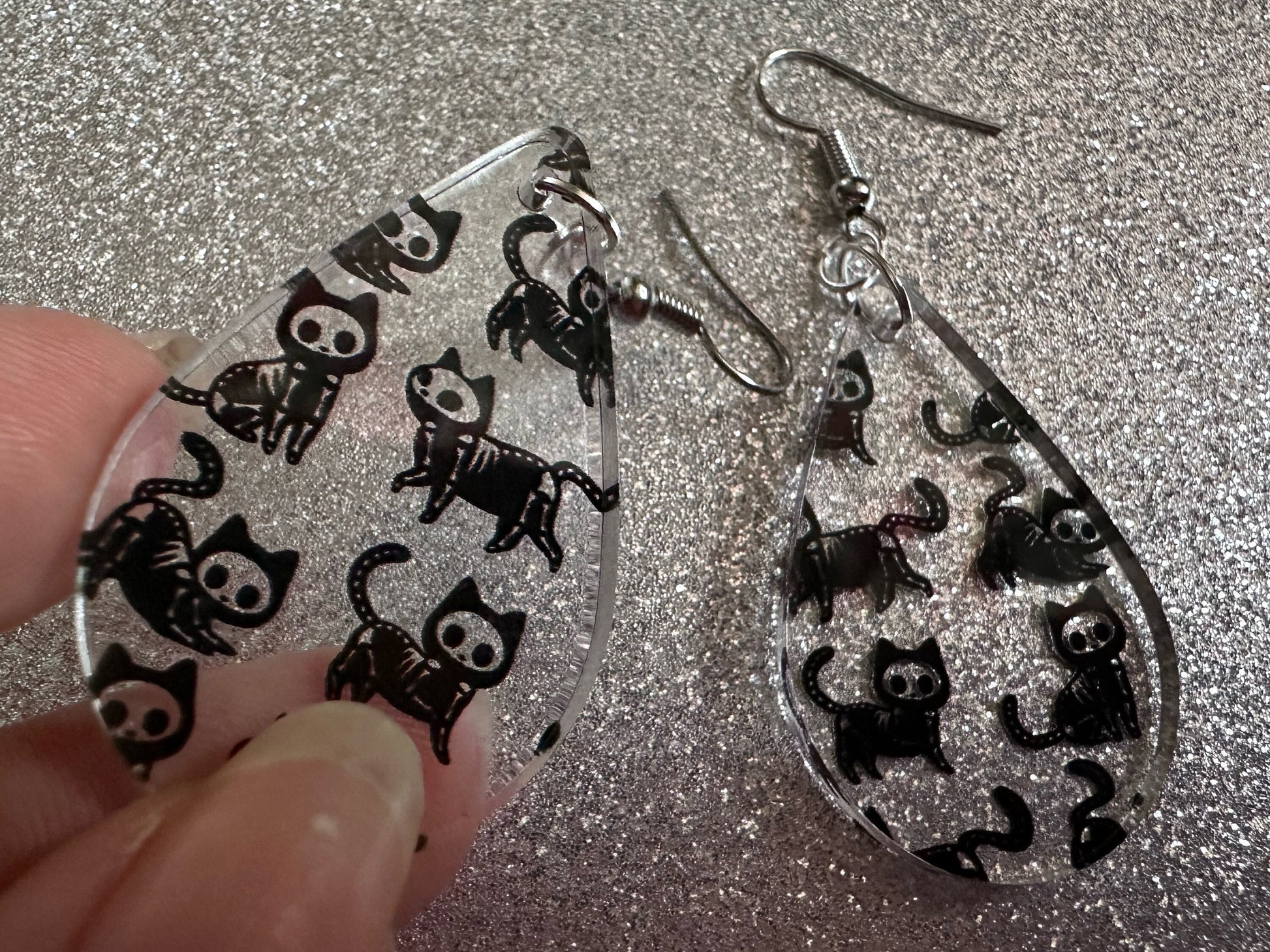 Halloween Cat Earrings: Laser Cut Acrylic Cat Skeletons, Black Cats, Spooky Cats, Kittens, Felines, Meow, Best Gifts for Her/Him/Them