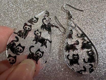 Halloween Cat Earrings: Laser Cut Acrylic Cat Skeletons, Black Cats, Spooky Cats, Kittens, Felines, Meow, Best Gifts for Her/Him/Them
