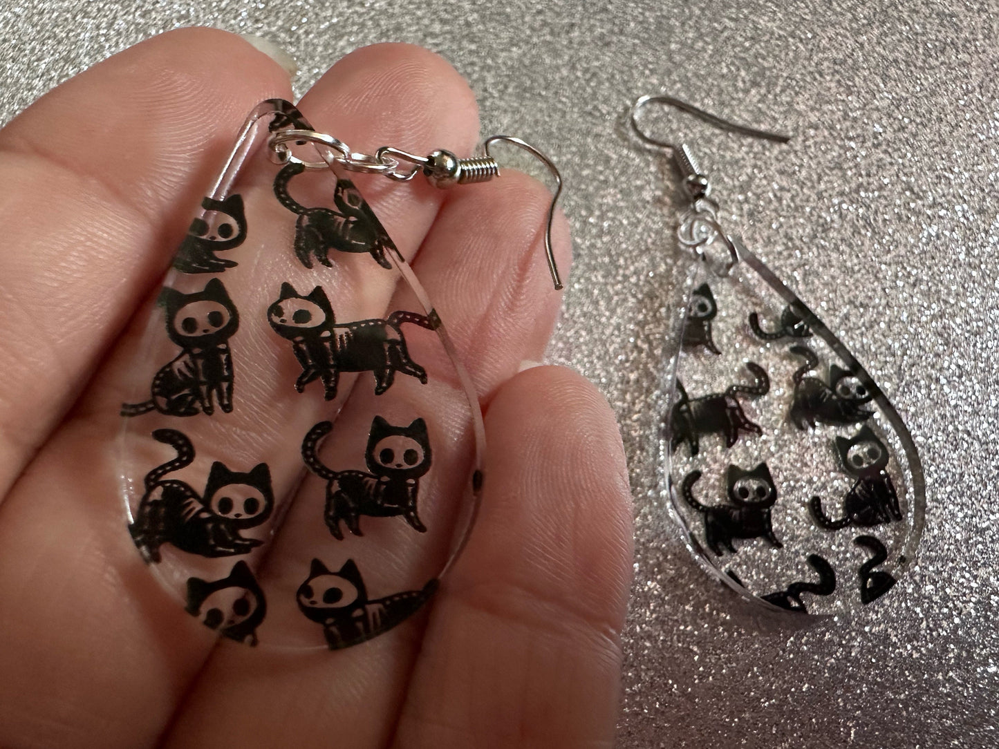 Halloween Cat Earrings: Laser Cut Acrylic Cat Skeletons, Black Cats, Spooky Cats, Kittens, Felines, Meow, Best Gifts for Her/Him/Them