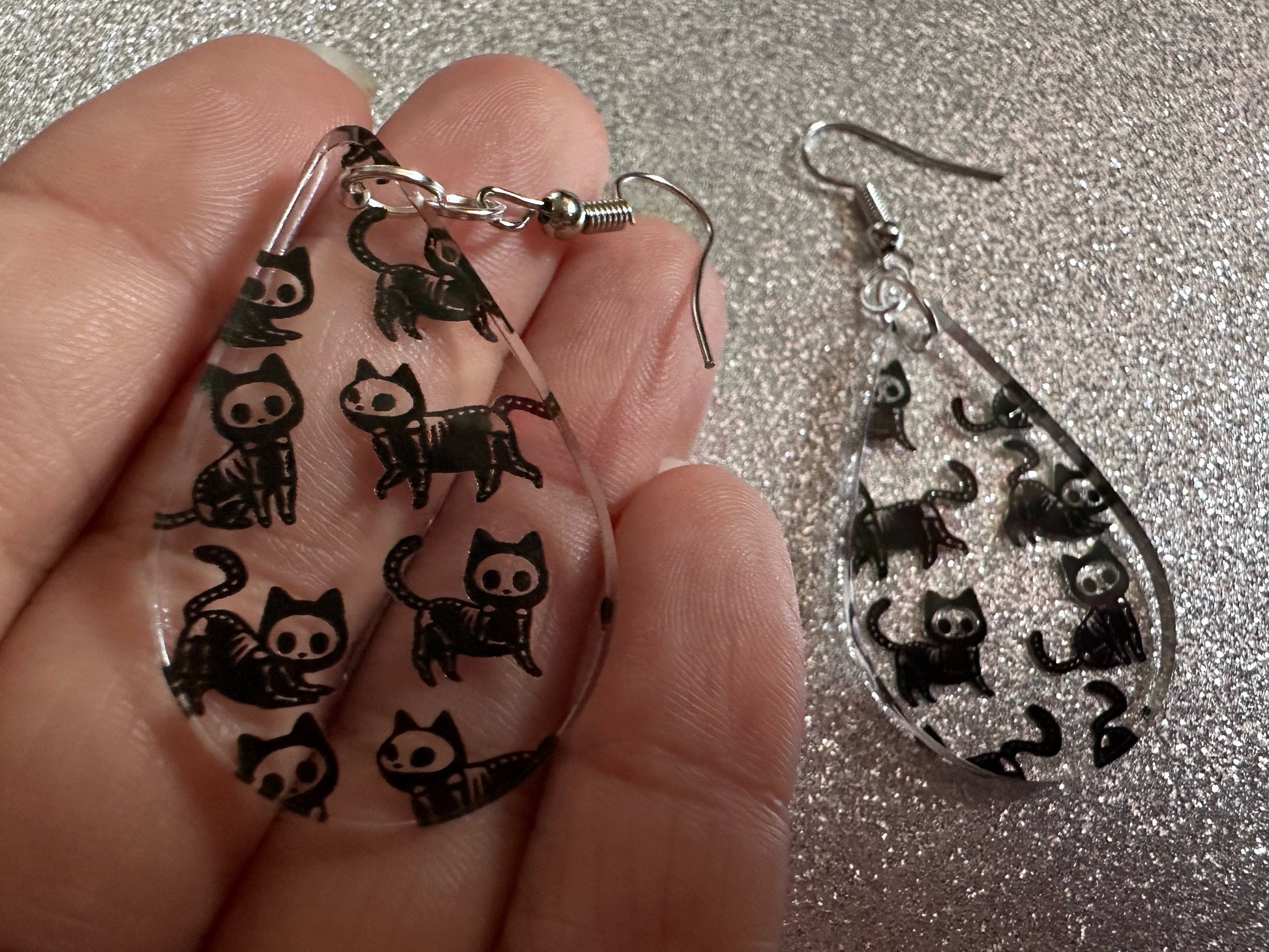 Halloween Cat Earrings: Laser Cut Acrylic Cat Skeletons, Black Cats, Spooky Cats, Kittens, Felines, Meow, Best Gifts for Her/Him/Them