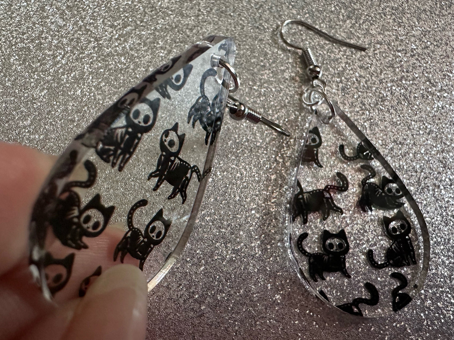 Halloween Cat Earrings: Laser Cut Acrylic Cat Skeletons, Black Cats, Spooky Cats, Kittens, Felines, Meow, Best Gifts for Her/Him/Them