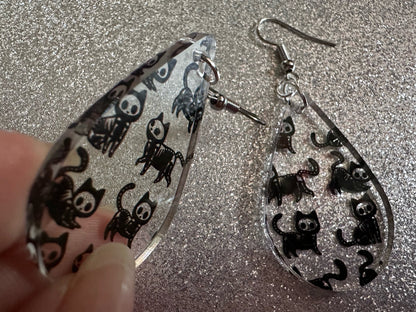 Halloween Cat Earrings: Laser Cut Acrylic Cat Skeletons, Black Cats, Spooky Cats, Kittens, Felines, Meow, Best Gifts for Her/Him/Them