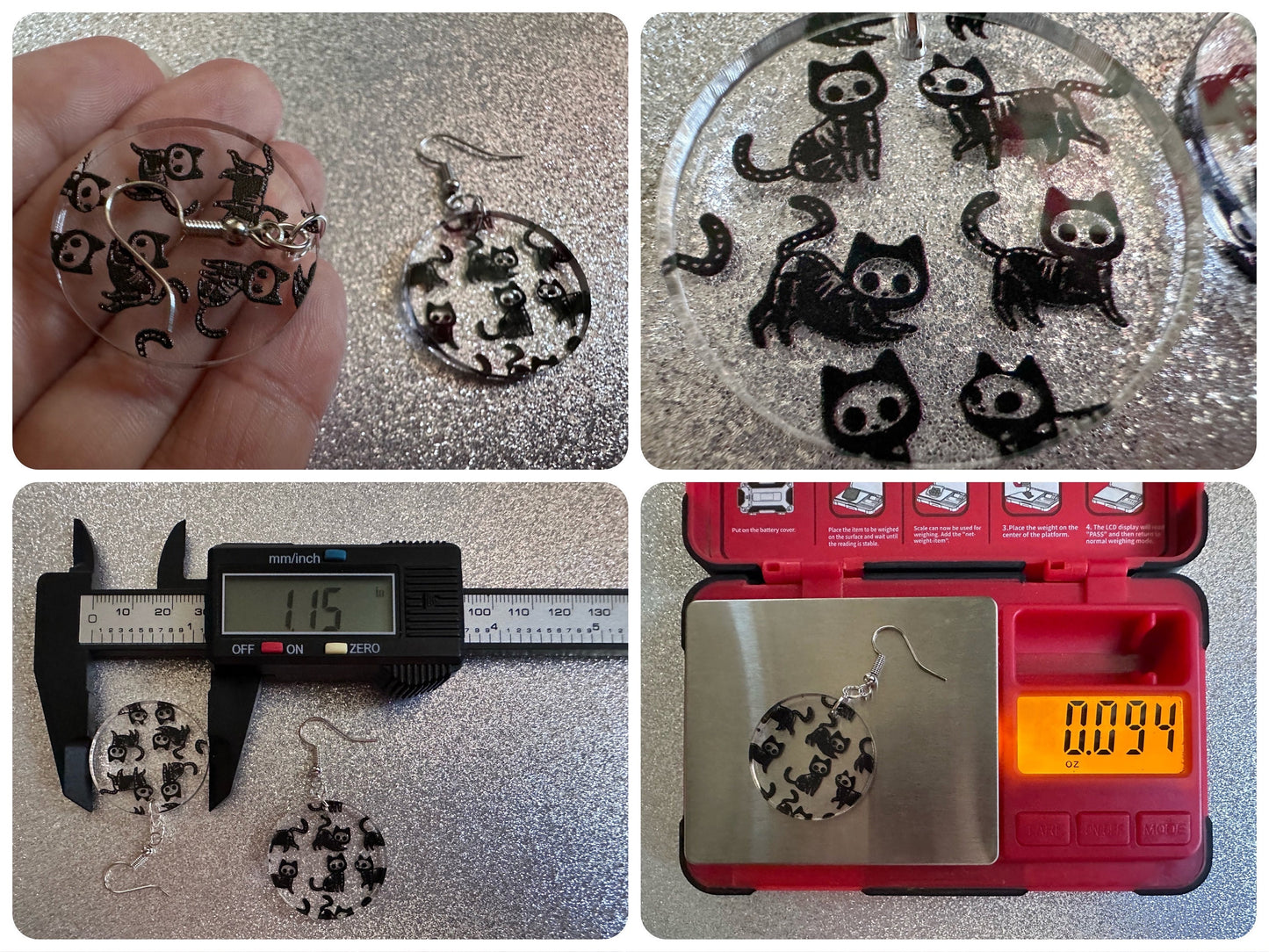 Halloween Cat Earrings: Laser Cut Acrylic Cat Skeletons, Black Cats, Spooky Cats, Kittens, Felines, Meow, Best Gifts for Her/Him/Them