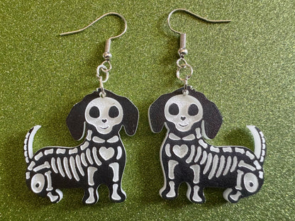 Halloween Dog Earrings: Laser Cut Acrylic Dog Skeletons, Beagle, Spooky Doggos, Doggies, Puppy, Pupper, Pup, Best Gifts for Her/Him/Them