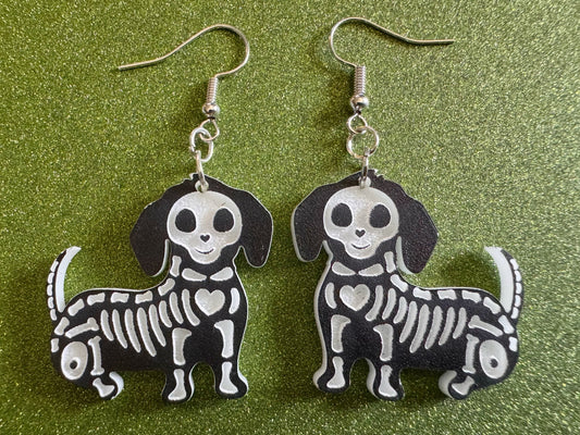 Halloween Dog Earrings: Laser Cut Acrylic Dog Skeletons, Beagle, Spooky Doggos, Doggies, Puppy, Pupper, Pup, Best Gifts for Her/Him/Them