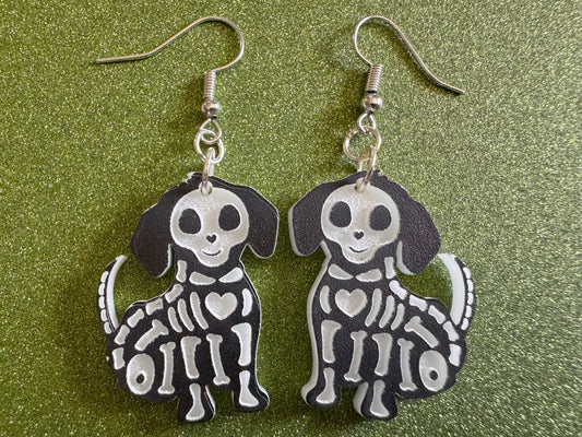 Halloween Dog Earrings: Laser Cut Acrylic Dog Skeletons, Beagle, Spooky Doggos, Doggies, Puppy, Pupper, Pup, Best Gifts for Her/Him/Them