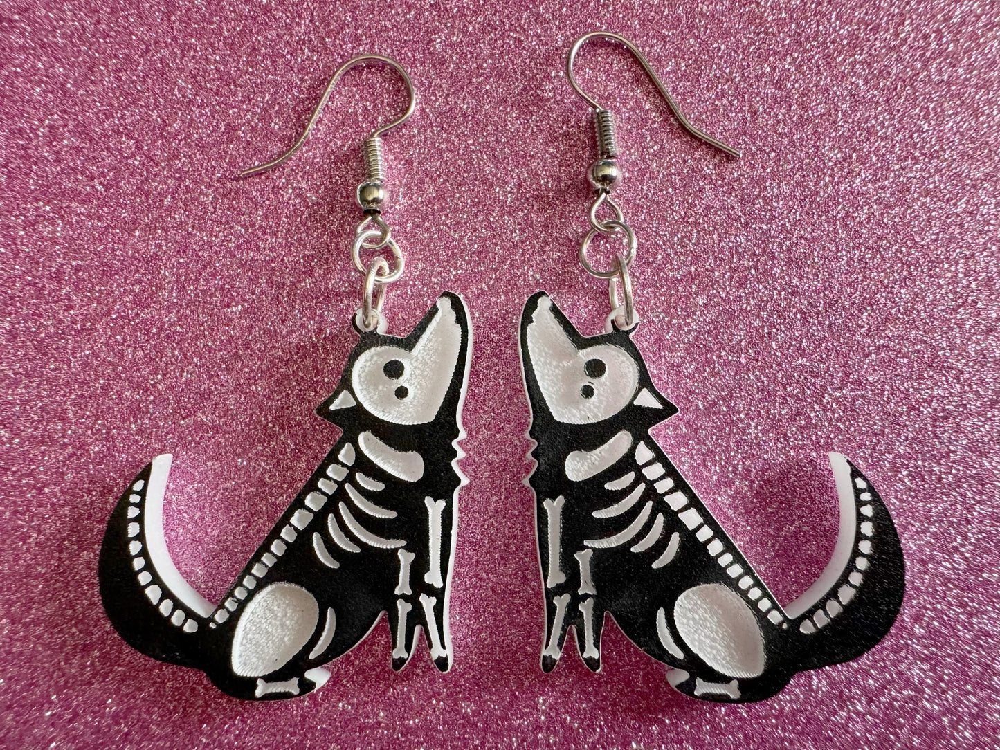 Halloween Dog Earrings: Laser Cut Acrylic Dog Skeletons, Beagle, Spooky Doggos, Doggies, Puppy, Pupper, Pup, Best Gifts for Her/Him/Them