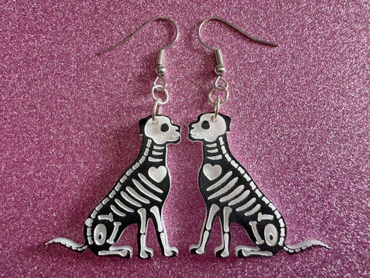 Halloween Dog Earrings: Laser Cut Acrylic Dog Skeletons, Beagle, Spooky Doggos, Doggies, Puppy, Pupper, Pup, Best Gifts for Her/Him/Them