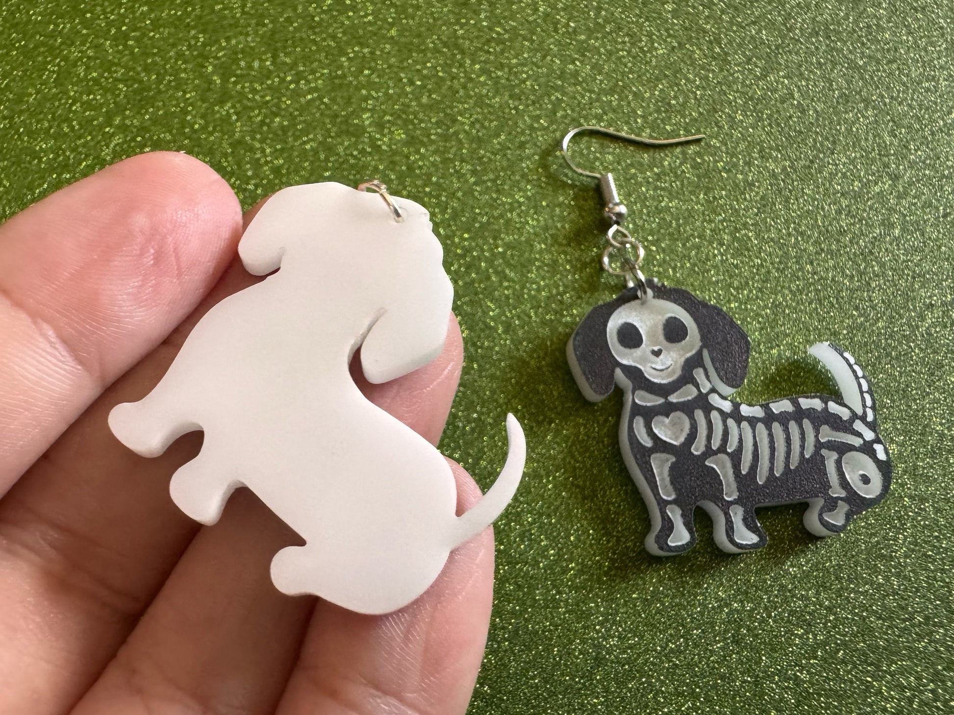 Halloween Dog Earrings: Laser Cut Acrylic Dog Skeletons, Beagle, Spooky Doggos, Doggies, Puppy, Pupper, Pup, Best Gifts for Her/Him/Them
