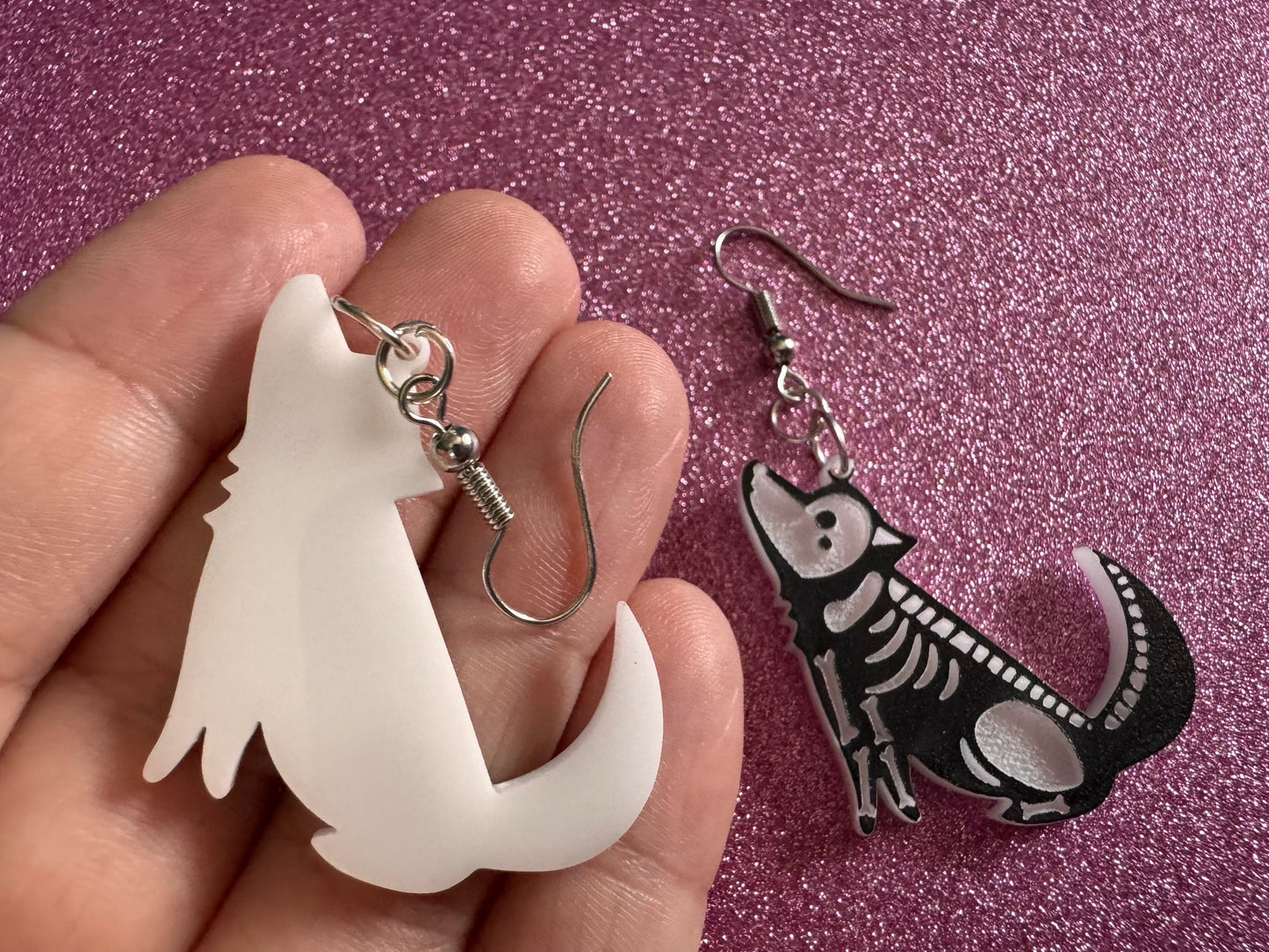 Halloween Dog Earrings: Laser Cut Acrylic Dog Skeletons, Beagle, Spooky Doggos, Doggies, Puppy, Pupper, Pup, Best Gifts for Her/Him/Them