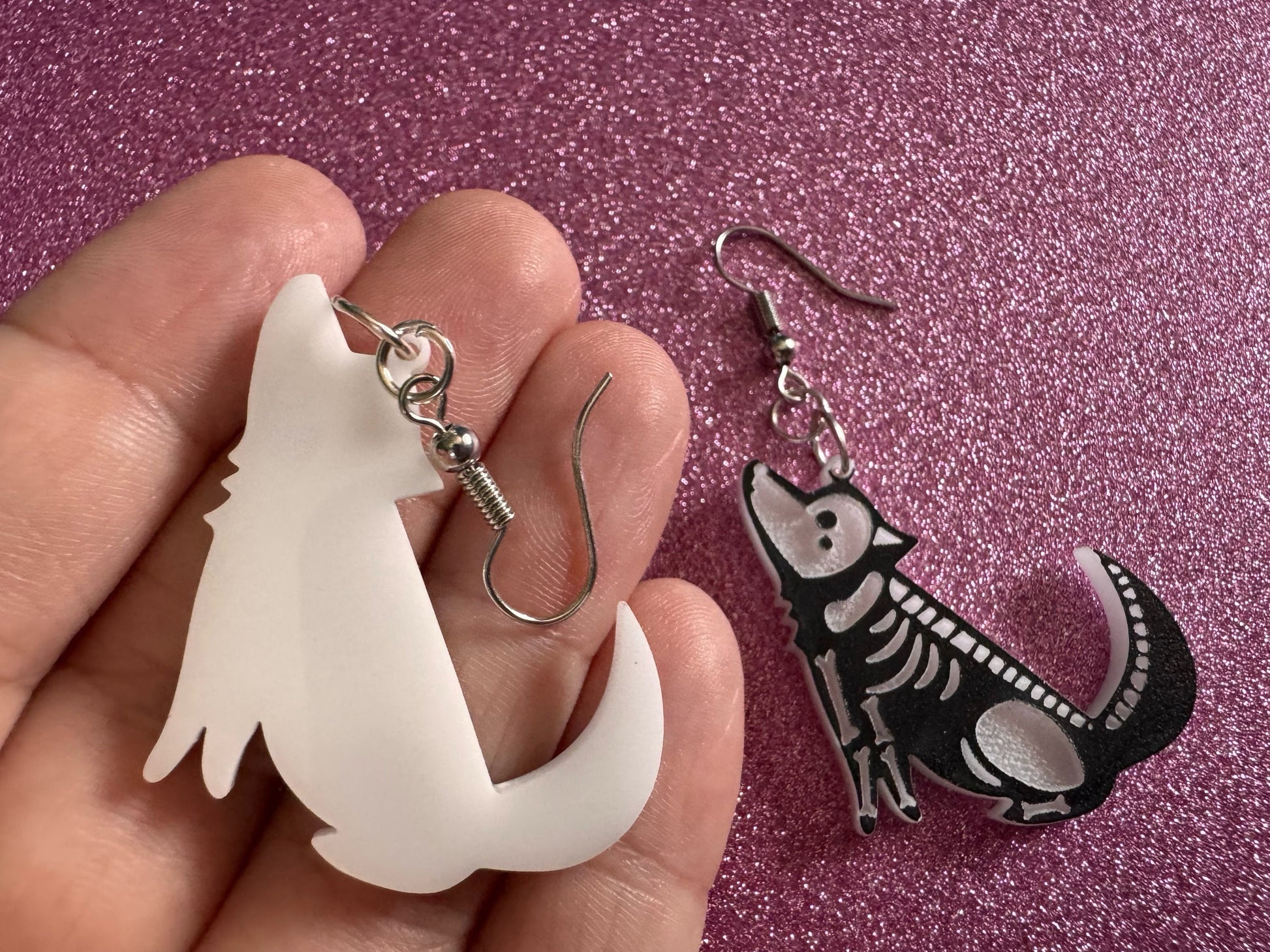 Halloween Dog Earrings: Laser Cut Acrylic Dog Skeletons, Beagle, Spooky Doggos, Doggies, Puppy, Pupper, Pup, Best Gifts for Her/Him/Them