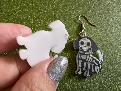 Halloween Dog Earrings: Laser Cut Acrylic Dog Skeletons, Beagle, Spooky Doggos, Doggies, Puppy, Pupper, Pup, Best Gifts for Her/Him/Them