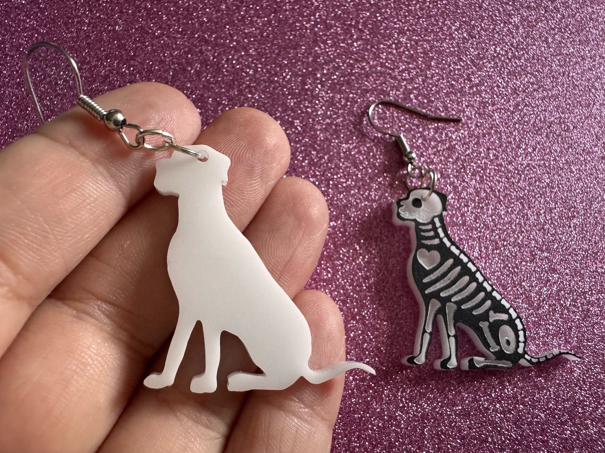Halloween Dog Earrings: Laser Cut Acrylic Dog Skeletons, Beagle, Spooky Doggos, Doggies, Puppy, Pupper, Pup, Best Gifts for Her/Him/Them