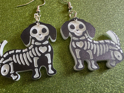 Halloween Dog Earrings: Laser Cut Acrylic Dog Skeletons, Beagle, Spooky Doggos, Doggies, Puppy, Pupper, Pup, Best Gifts for Her/Him/Them