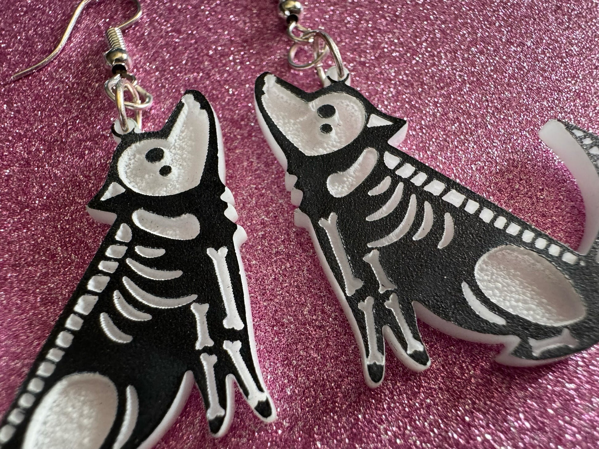 Halloween Dog Earrings: Laser Cut Acrylic Dog Skeletons, Beagle, Spooky Doggos, Doggies, Puppy, Pupper, Pup, Best Gifts for Her/Him/Them