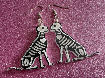 Halloween Dog Earrings: Laser Cut Acrylic Dog Skeletons, Beagle, Spooky Doggos, Doggies, Puppy, Pupper, Pup, Best Gifts for Her/Him/Them