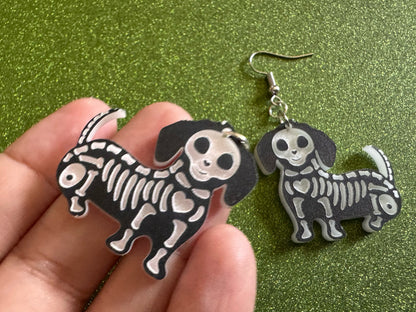 Halloween Dog Earrings: Laser Cut Acrylic Dog Skeletons, Beagle, Spooky Doggos, Doggies, Puppy, Pupper, Pup, Best Gifts for Her/Him/Them