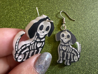 Halloween Dog Earrings: Laser Cut Acrylic Dog Skeletons, Beagle, Spooky Doggos, Doggies, Puppy, Pupper, Pup, Best Gifts for Her/Him/Them