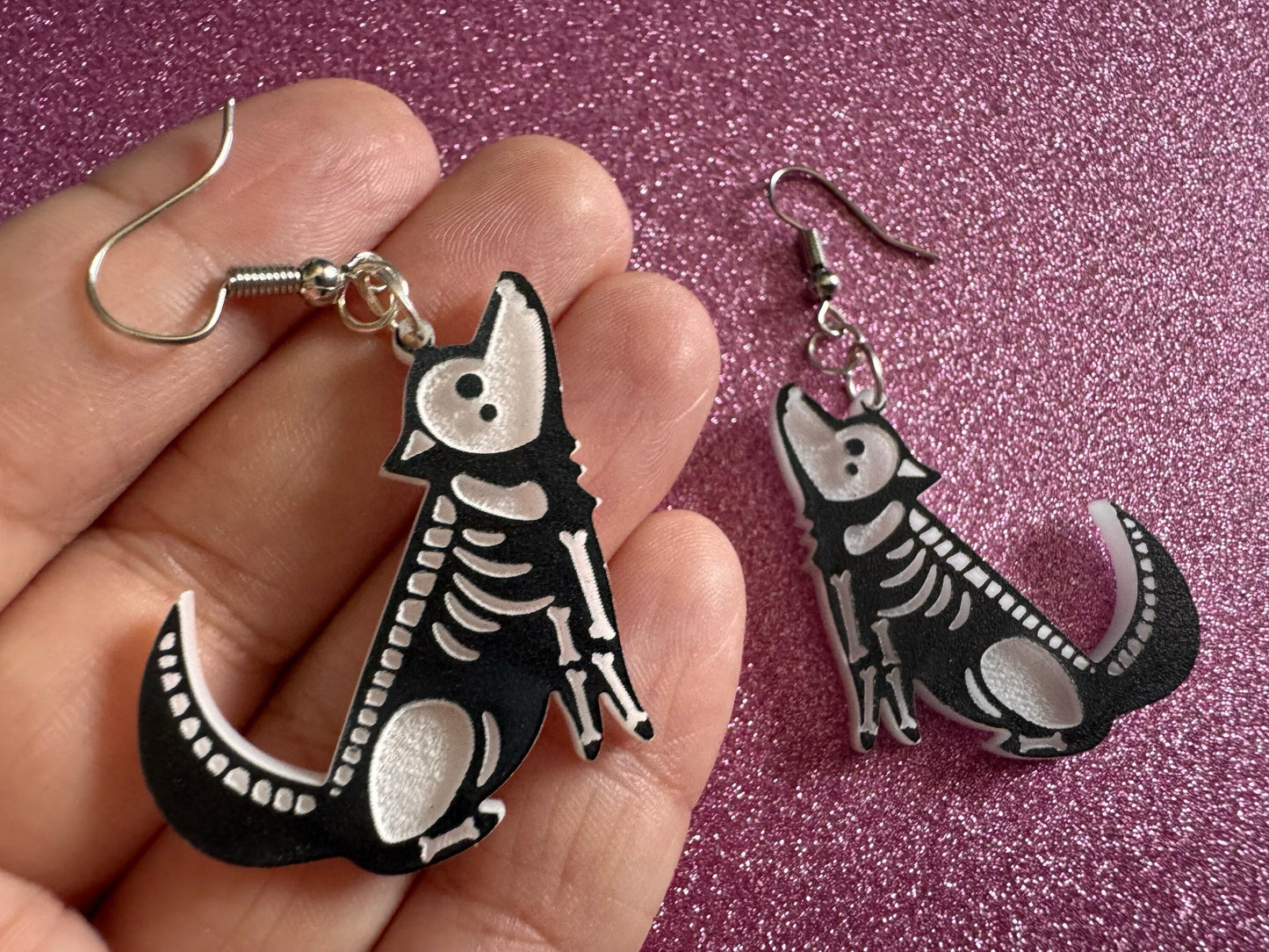 Halloween Dog Earrings: Laser Cut Acrylic Dog Skeletons, Beagle, Spooky Doggos, Doggies, Puppy, Pupper, Pup, Best Gifts for Her/Him/Them
