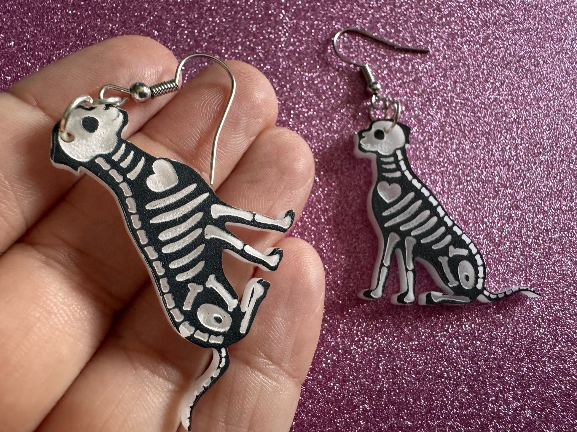 Halloween Dog Earrings: Laser Cut Acrylic Dog Skeletons, Beagle, Spooky Doggos, Doggies, Puppy, Pupper, Pup, Best Gifts for Her/Him/Them