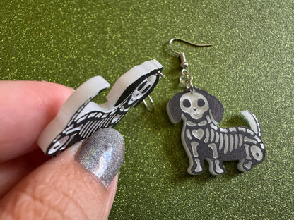 Halloween Dog Earrings: Laser Cut Acrylic Dog Skeletons, Beagle, Spooky Doggos, Doggies, Puppy, Pupper, Pup, Best Gifts for Her/Him/Them