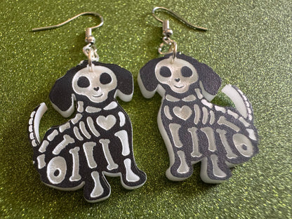 Halloween Dog Earrings: Laser Cut Acrylic Dog Skeletons, Beagle, Spooky Doggos, Doggies, Puppy, Pupper, Pup, Best Gifts for Her/Him/Them