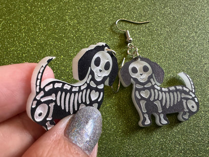 Halloween Dog Earrings: Laser Cut Acrylic Dog Skeletons, Beagle, Spooky Doggos, Doggies, Puppy, Pupper, Pup, Best Gifts for Her/Him/Them