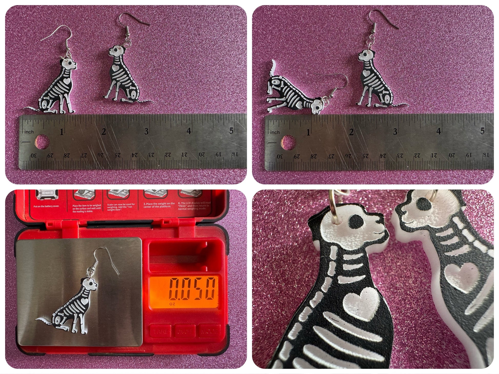 Halloween Dog Earrings: Laser Cut Acrylic Dog Skeletons, Beagle, Spooky Doggos, Doggies, Puppy, Pupper, Pup, Best Gifts for Her/Him/Them