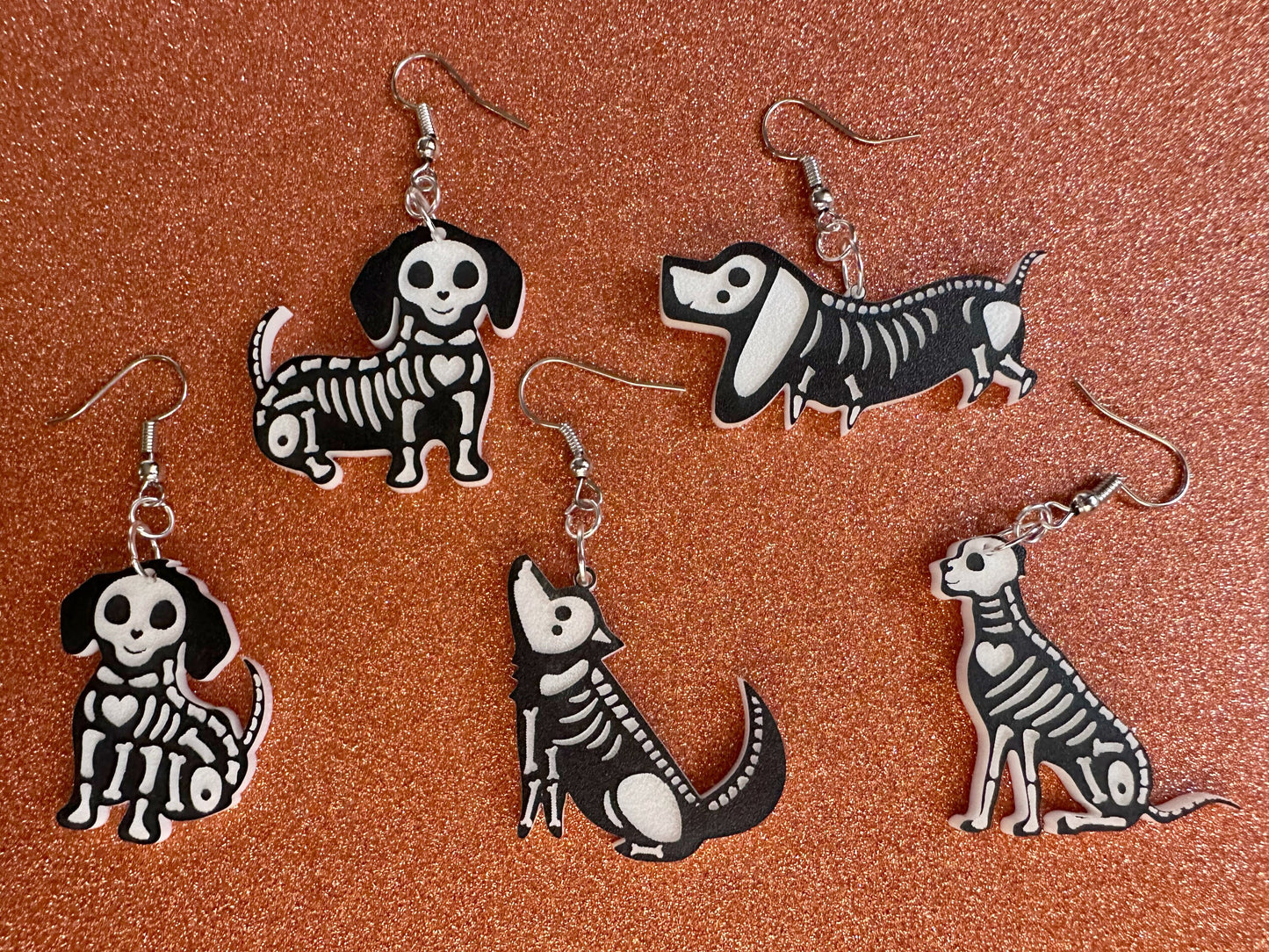 Halloween Dog Earrings: Laser Cut Acrylic Dog Skeletons, Black Dogs, Spooky Doggos, Doggies, Puppy, Pupper, Pup, Best Gifts for Her/Him/Them