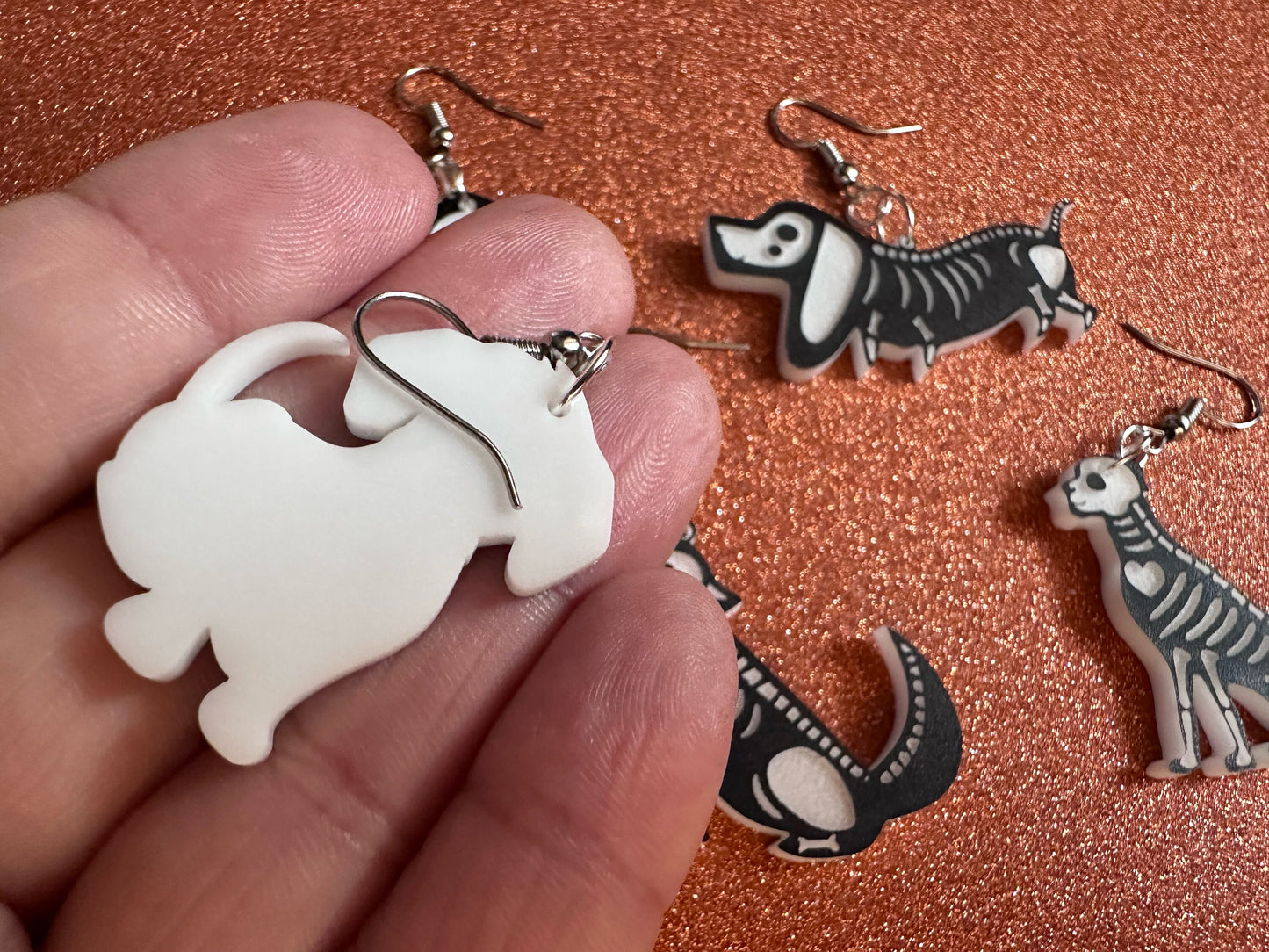 Halloween Dog Earrings: Laser Cut Acrylic Dog Skeletons, Black Dogs, Spooky Doggos, Doggies, Puppy, Pupper, Pup, Best Gifts for Her/Him/Them