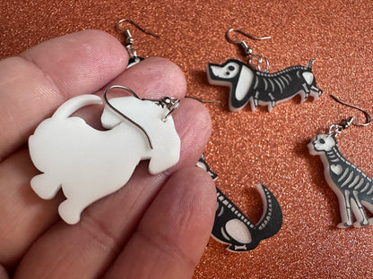 Halloween Dog Earrings: Laser Cut Acrylic Dog Skeletons, Black Dogs, Spooky Doggos, Doggies, Puppy, Pupper, Pup, Best Gifts for Her/Him/Them