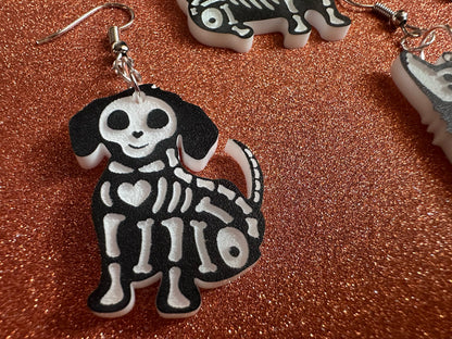 Halloween Dog Earrings: Laser Cut Acrylic Dog Skeletons, Black Dogs, Spooky Doggos, Doggies, Puppy, Pupper, Pup, Best Gifts for Her/Him/Them