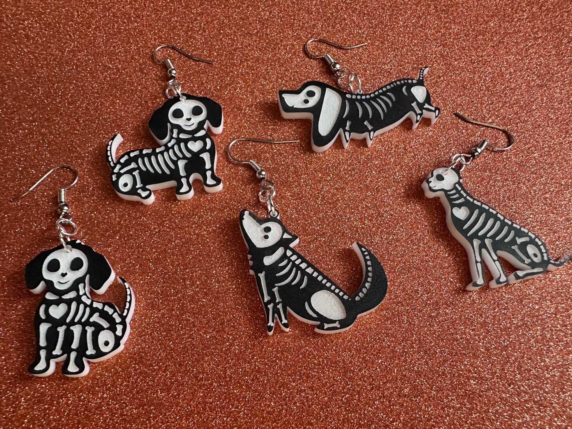 Halloween Dog Earrings: Laser Cut Acrylic Dog Skeletons, Black Dogs, Spooky Doggos, Doggies, Puppy, Pupper, Pup, Best Gifts for Her/Him/Them