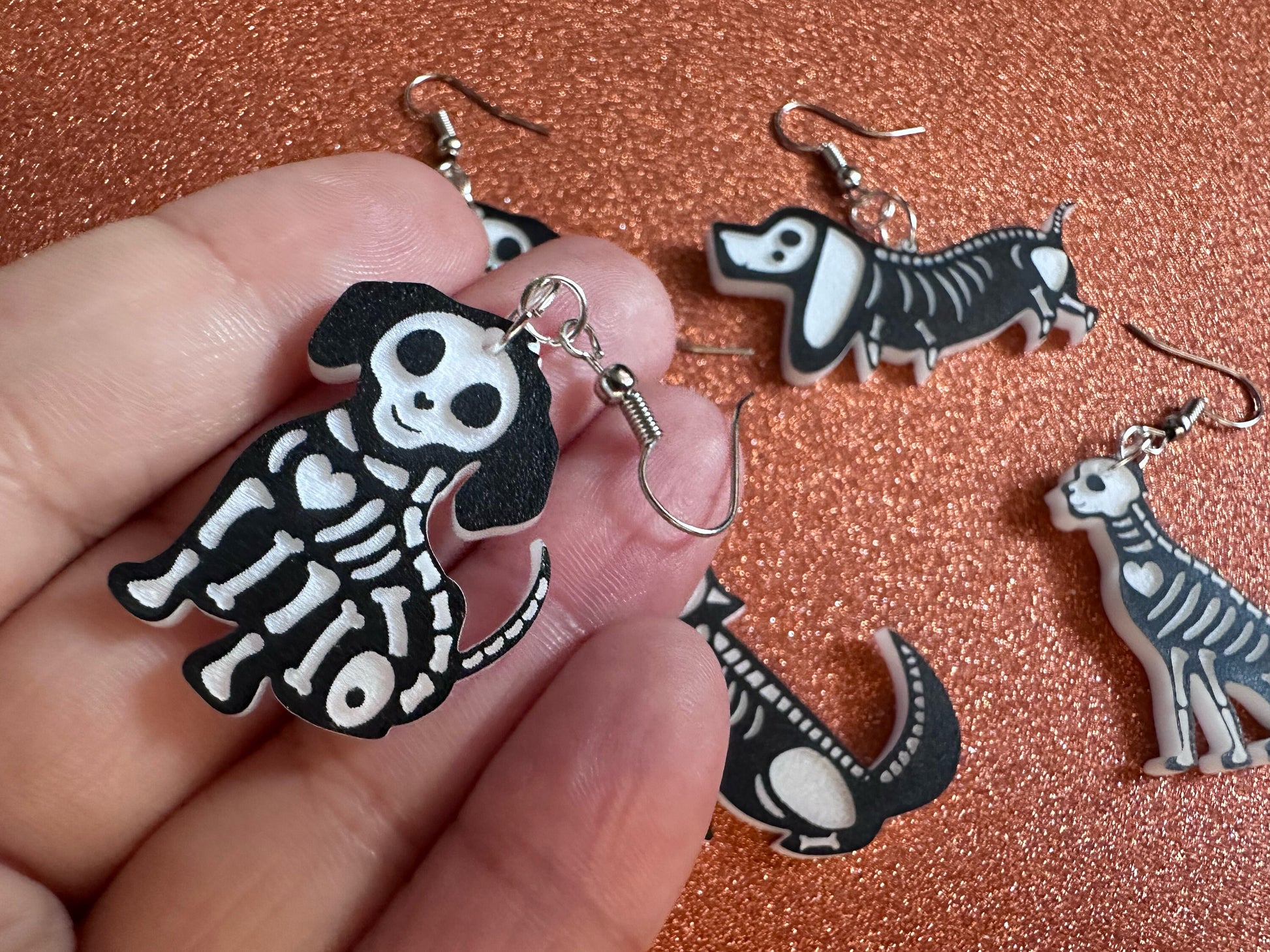 Halloween Dog Earrings: Laser Cut Acrylic Dog Skeletons, Black Dogs, Spooky Doggos, Doggies, Puppy, Pupper, Pup, Best Gifts for Her/Him/Them