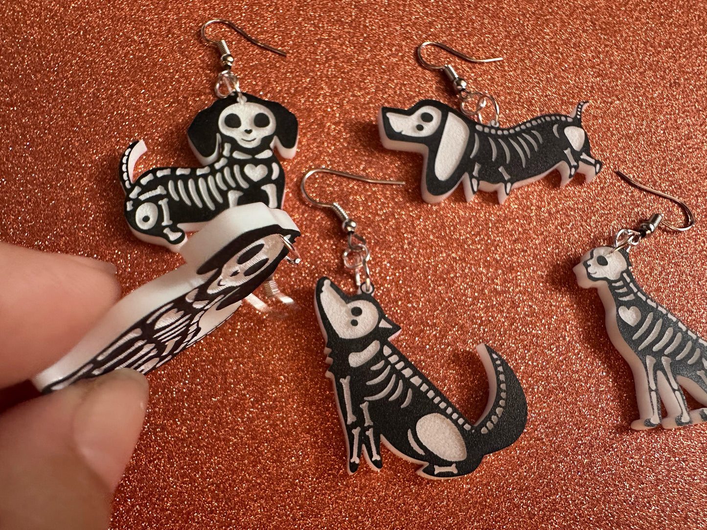 Halloween Dog Earrings: Laser Cut Acrylic Dog Skeletons, Black Dogs, Spooky Doggos, Doggies, Puppy, Pupper, Pup, Best Gifts for Her/Him/Them