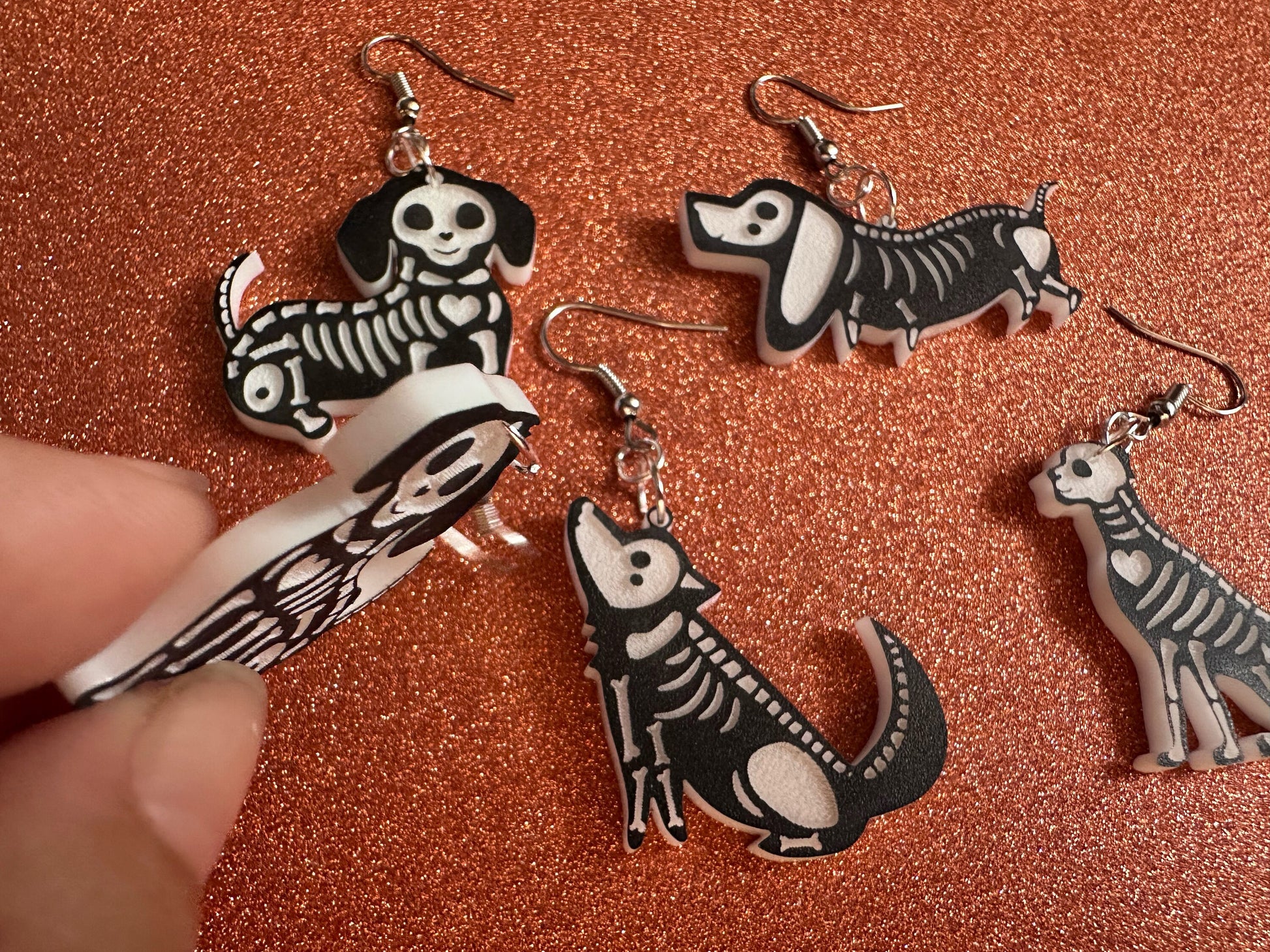Halloween Dog Earrings: Laser Cut Acrylic Dog Skeletons, Black Dogs, Spooky Doggos, Doggies, Puppy, Pupper, Pup, Best Gifts for Her/Him/Them