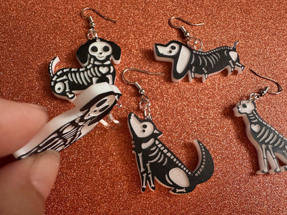 Halloween Dog Earrings: Laser Cut Acrylic Dog Skeletons, Black Dogs, Spooky Doggos, Doggies, Puppy, Pupper, Pup, Best Gifts for Her/Him/Them
