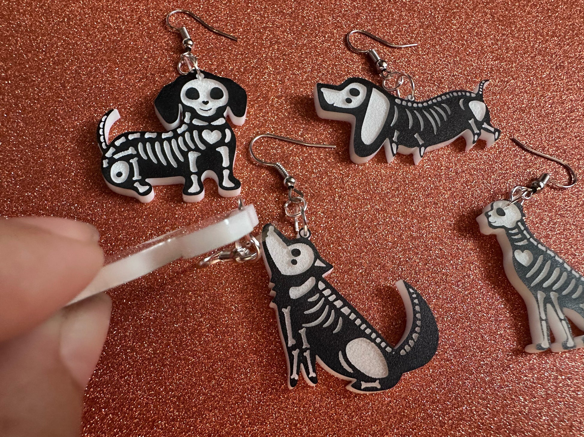 Halloween Dog Earrings: Laser Cut Acrylic Dog Skeletons, Black Dogs, Spooky Doggos, Doggies, Puppy, Pupper, Pup, Best Gifts for Her/Him/Them