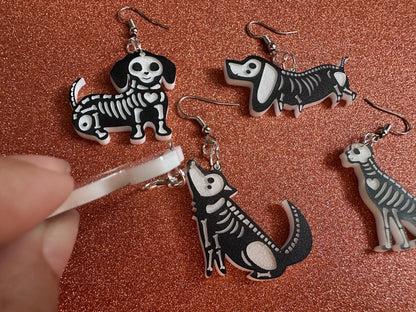 Halloween Dog Earrings: Laser Cut Acrylic Dog Skeletons, Black Dogs, Spooky Doggos, Doggies, Puppy, Pupper, Pup, Best Gifts for Her/Him/Them