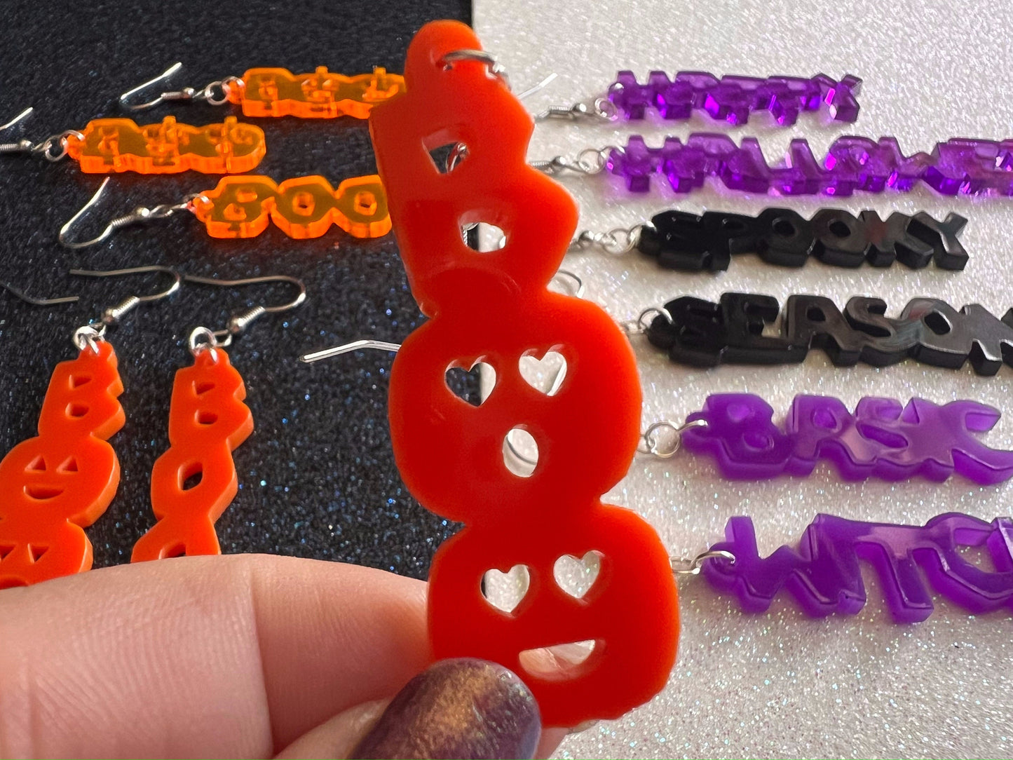 Halloween Earrings: Laser Cut Acrylic Halloween Text, Purple, Orange, Boo, Ghosts, Pumpkins, Basic Witch, Best Gifts for Her/Him/Them