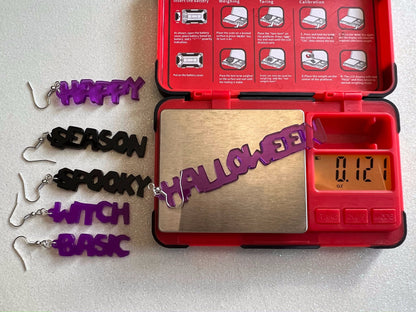 Halloween Earrings: Laser Cut Acrylic Halloween Text, Purple, Orange, Boo, Ghosts, Pumpkins, Basic Witch, Best Gifts for Her/Him/Them