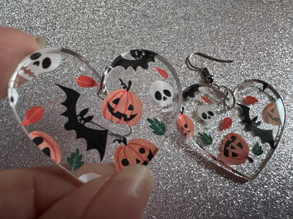 Halloween Earrings: Laser Cut Acrylic Pumpkins, Bats, Skulls, Skeletons, Fall Leaves, Spooky, Autumn, Spooky, Best Gifts for Her/Him/Them