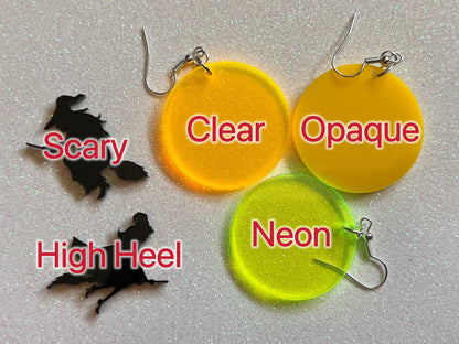 Halloween Silhouette Full Moon Earrings: Laser Cut Acrylic Witches, Bats, Wolves, Cats, Wolf, Horror, Best Gifts for Her/Him/Them